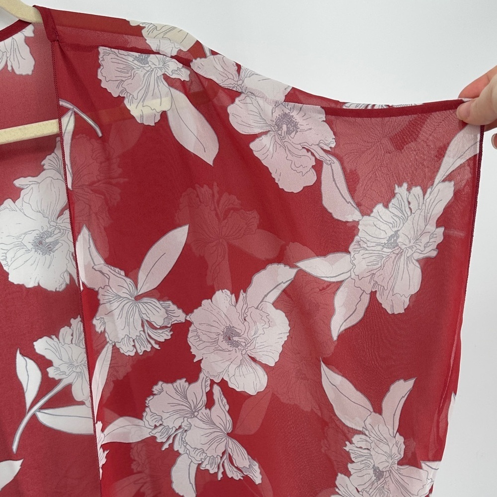 Boho Western Dressy Romantic Effortless Floral Red Kimono Top SzOS - Picture 4 of 9